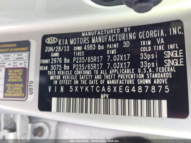 5XYKTCA6XEG487875 KIA SORENTO LX