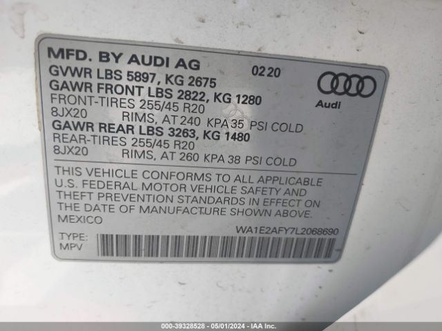 WA1E2AFY7L2068690 Audi Q5 Premium Plus 55 Tfsi E Quattro S Tronic