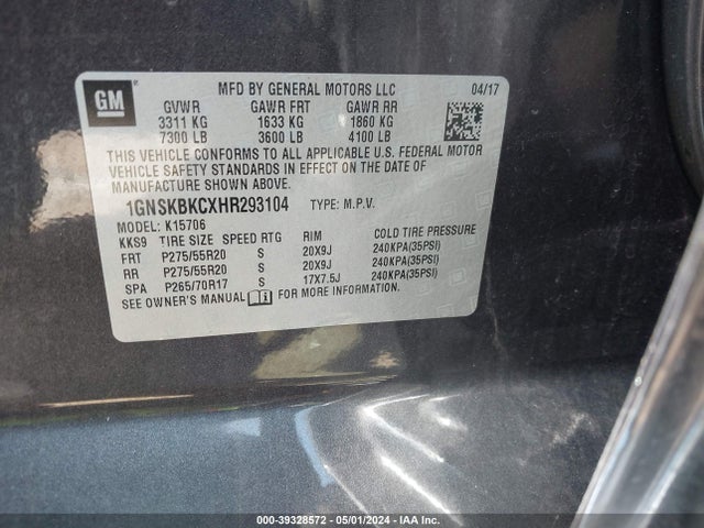 Chevrolet Tahoe Lt 2017 1GNSKBKCXHR293104 Image 9