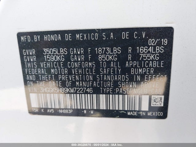Honda FIT EX 2019 3HGGK5H89KM722746 Image 9