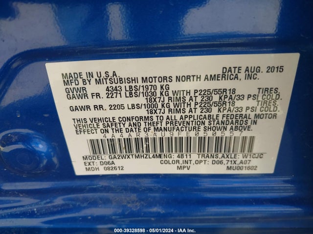 4A4AR3AU9FE050557 Mitsubishi Outlander Sport Es