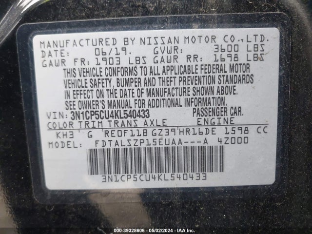 Nissan KICKS SV 2019 3N1CP5CU4KL540433 Image 9