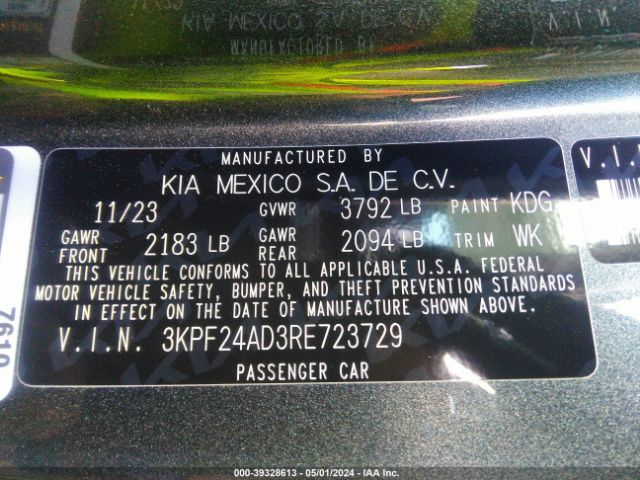 3KPF24AD3RE723729 KIA Forte Lxs