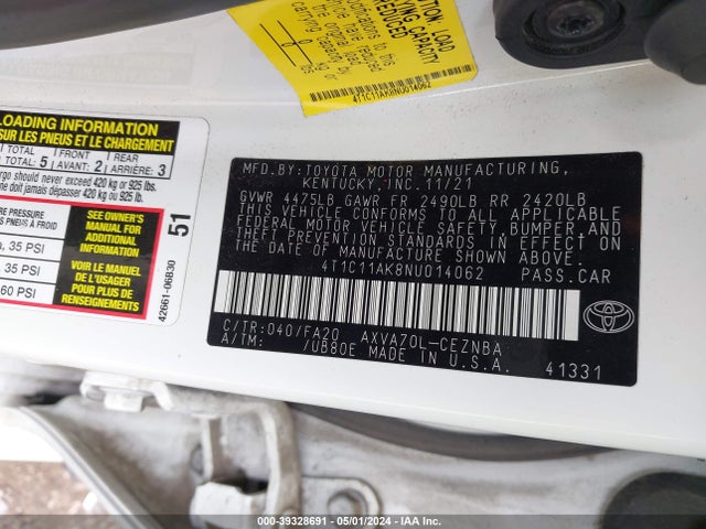 Toyota CAMRY LE 2022 4T1C11AK8NU014062 Image 9