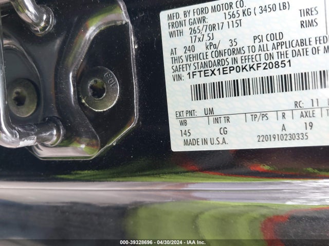 Ford F-150 Xl 2019 1FTEX1EP0KKF20851 Image 9