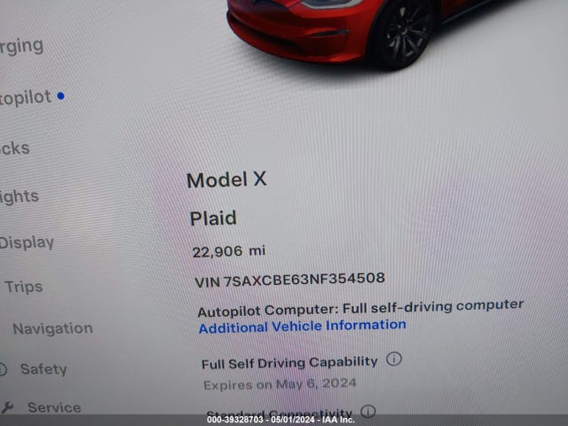 7SAXCBE63NF354508 Tesla Model X Plaid Tri Motor All-wheel Drive