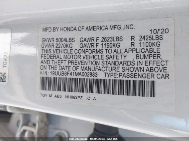 19UUB6F41MA002883 Acura Tlx Technology Package