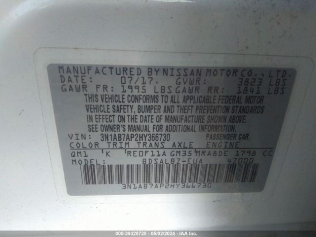 3N1AB7AP2HY366730 Nissan SENTRA S