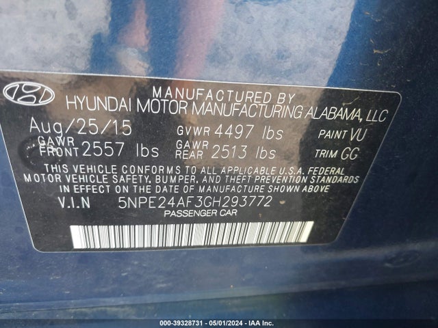 Hyundai SONATA SE 2016 5NPE24AF3GH293772 Image 9