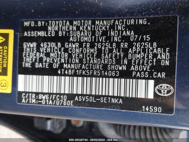 4T4BF1FK5FR514063 Toyota CAMRY LE