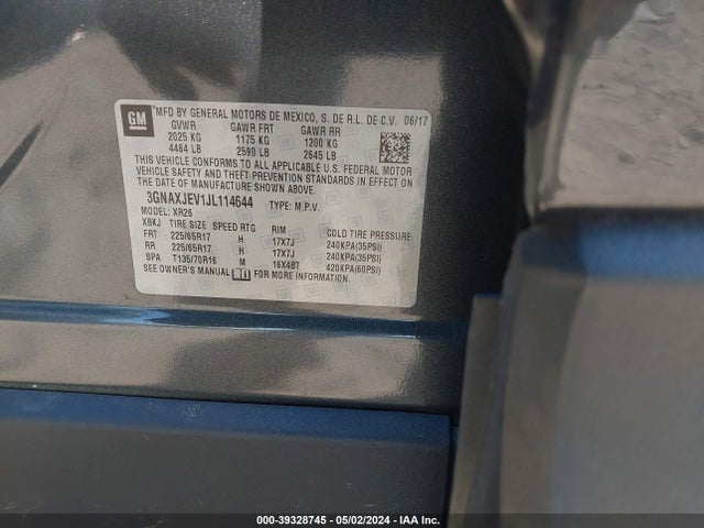 Chevrolet EQUINOX LT 2018 3GNAXJEV1JL114644 Image 9