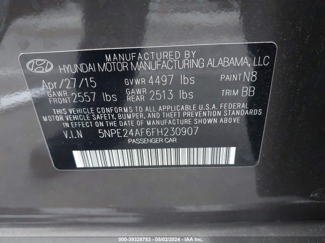 Hyundai SONATA SE 2015 5NPE24AF6FH230907 Image 9