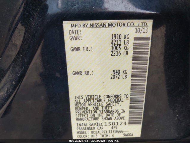 Nissan ALTIMA 2.5 2014 1N4AL3AP3EC150124 Image 9