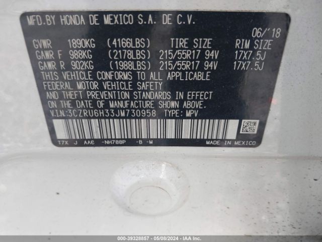 3CZRU6H33JM730958 Honda HR-V LX