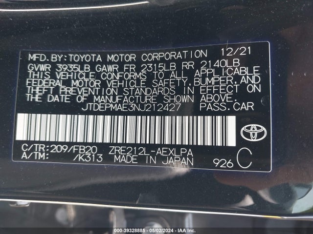 Toyota COROLLA LE 2022 JTDEPMAE3NJ212427 Image 9