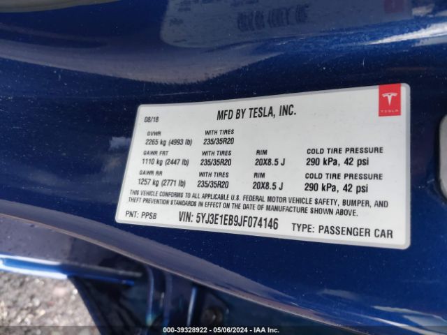 5YJ3E1EB9JF074146 Tesla Model 3 Long Range/performance