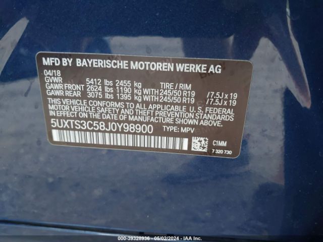 5UXTS3C58J0Y98900 BMW X3 M40i