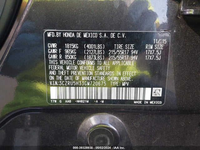 Honda HR-V LX 2016 3CZRU5H33GM720675 Image 9
