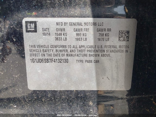 1G1JD6SB7F4132130 Chevrolet Sonic Lt Manual
