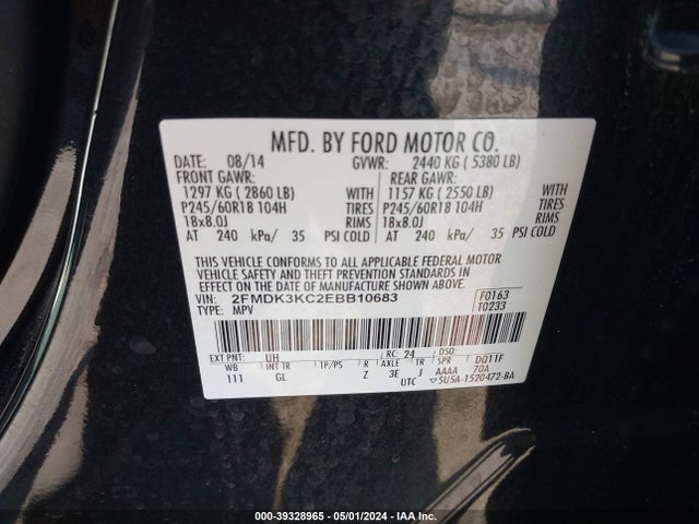 Ford Edge Limited 2014 2FMDK3KC2EBB10683 Image 9