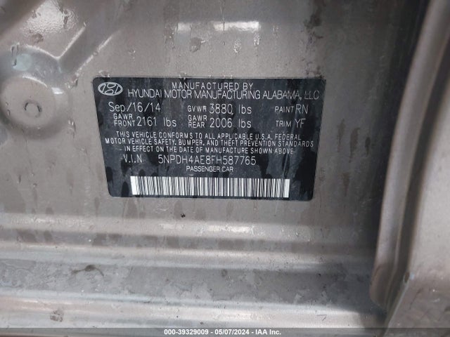 Hyundai ELANTRA SE 2015 5NPDH4AE8FH587765 Image 9