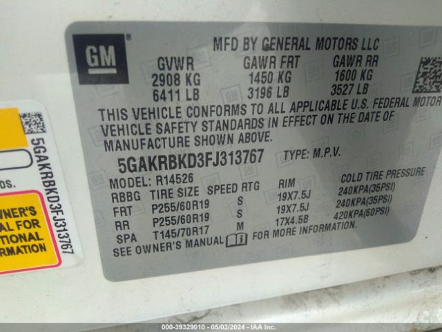 5GAKRBKD3FJ313767 Buick Enclave Leather