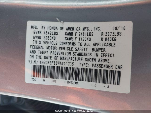 1HGCR3F80HA011735 Honda Accord Ex-l V6