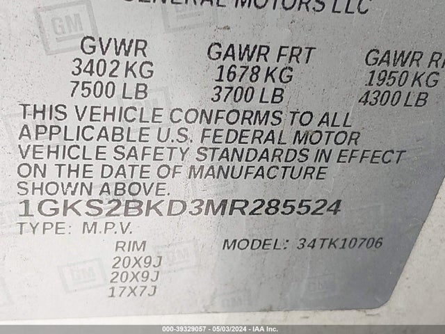 GMC Yukon 4wd Slt 2021 1GKS2BKD3MR285524 Image 9