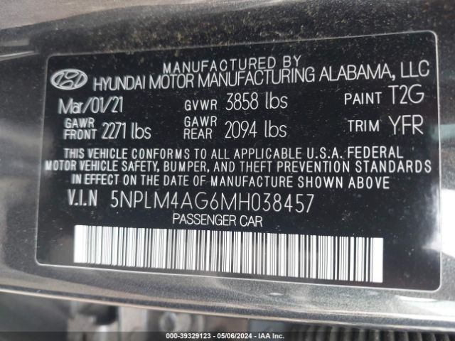 5NPLM4AG6MH038457 Hyundai ELANTRA SEL