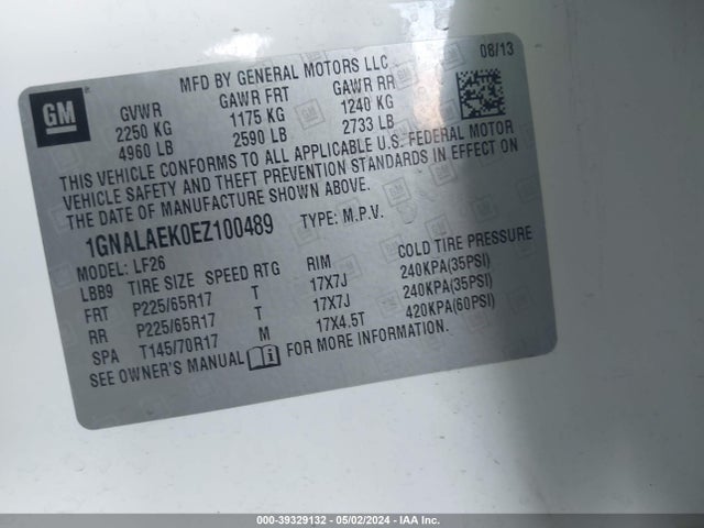 Chevrolet EQUINOX LS 2014 1GNALAEK0EZ100489 Image 9