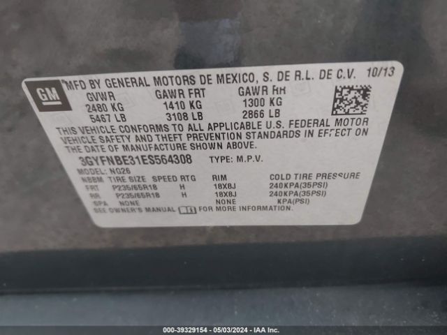 3GYFNBE31ES564308 Cadillac Srx Luxury Collection