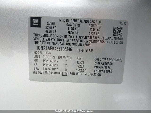 Chevrolet EQUINOX LS 2014 1GNALAEK4EZ106246 Image 9
