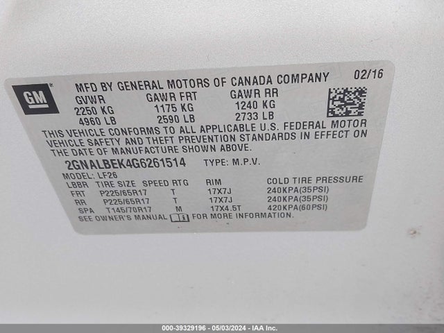 Chevrolet EQUINOX LS 2016 2GNALBEK4G6261514 Image 9