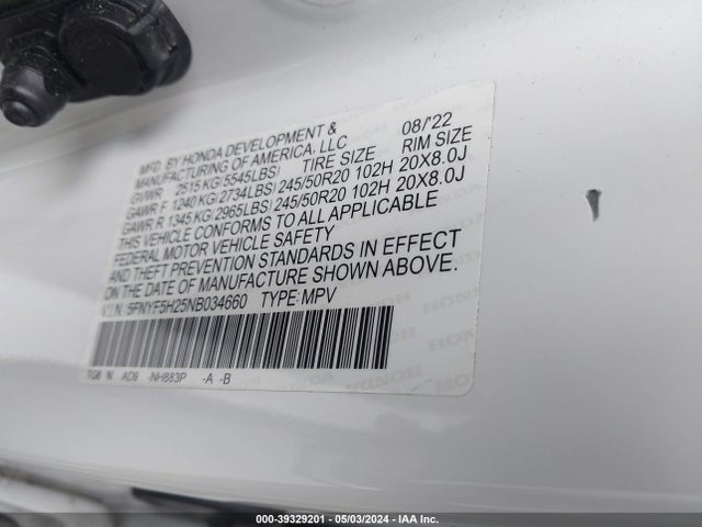 Honda Pilot 2wd Special Edition 2022 5FNYF5H25NB034660 Image 9