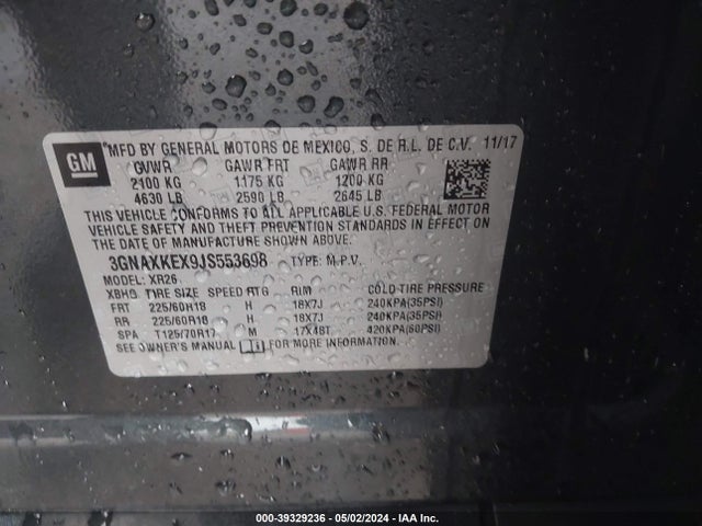 Chevrolet EQUINOX LT 2018 3GNAXKEX9JS553698 Image 9