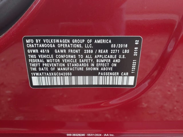 1VWAT7A3XGC042050 Volkswagen Passat 1.8t R-line