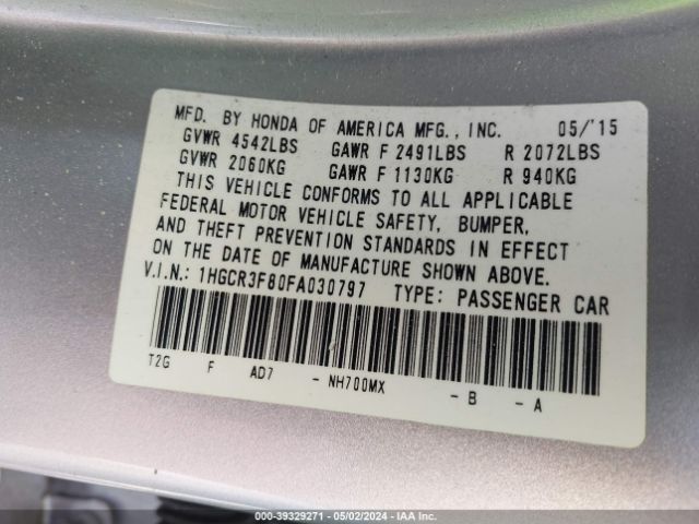 1HGCR3F80FA030797 Honda Accord Ex-l V-6