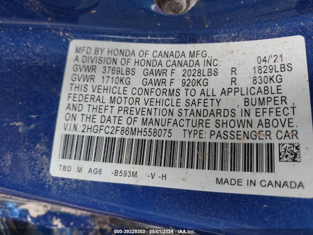 Honda Civic Sport 2021 2HGFC2F86MH558075 Image 9