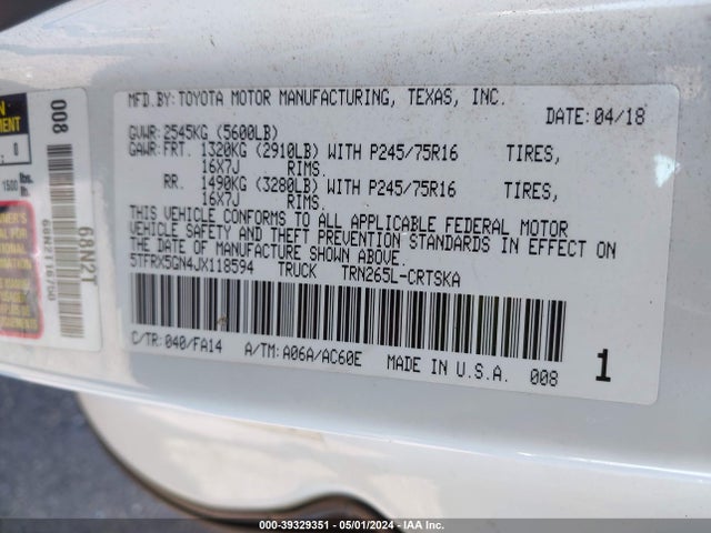 Toyota Tacoma Sr 2018 5TFRX5GN4JX118594 Image 9