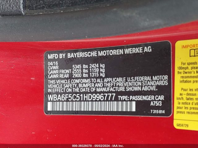 2017 BMW 650I WBA6F5C51HD996777 Photo 8