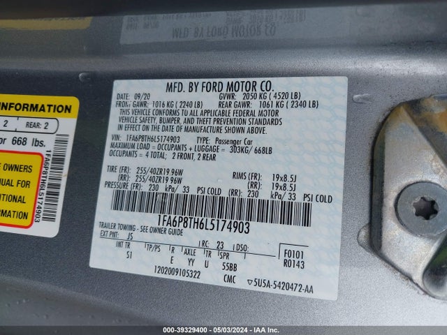 Ford Mustang Ecoboost Premium Fastback 2020 1FA6P8TH6L5174903 Image 9