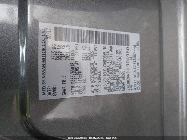 5N1DR2MN5HC904960 Nissan Pathfinder Sv