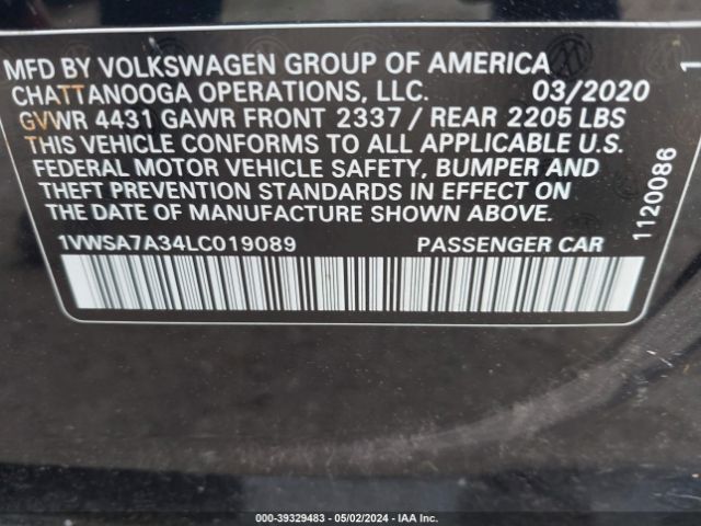 1VWSA7A34LC019089 Volkswagen Passat 2.0t Se