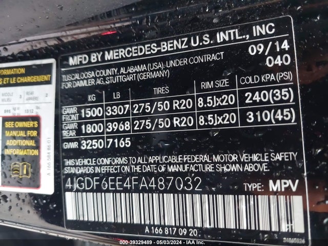 4JGDF6EE4FA487032 Mercedes-Benz Gl 450 4matic