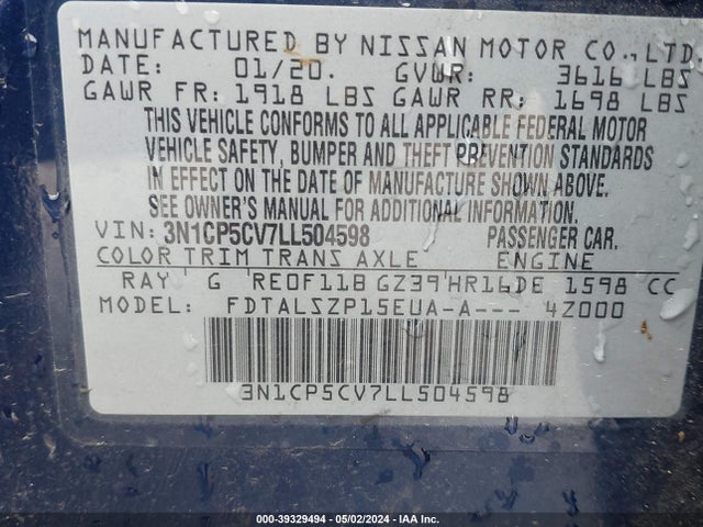 Nissan Kicks Sv Xtronic Cvt 2020 3N1CP5CV7LL504598 Image 9