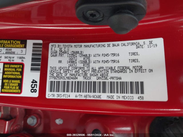 Toyota Tacoma Sr5 V6 2020 3TMBZ5DN3LM024604 Image 9