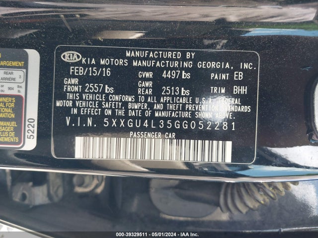 KIA OPTIMA EX 2016 5XXGU4L35GG052281 Image 9