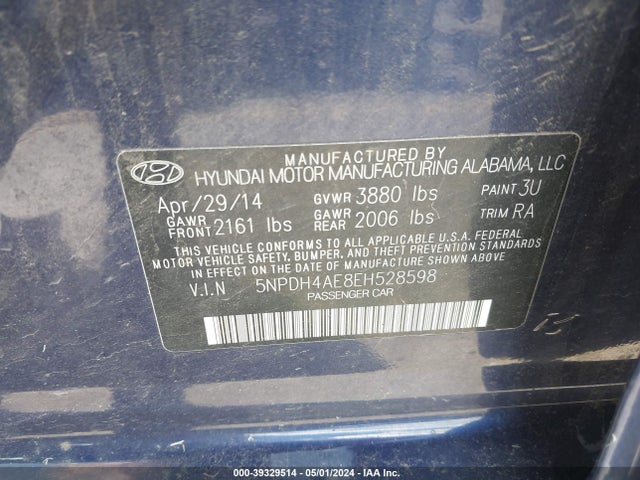 Hyundai ELANTRA SE 2014 5NPDH4AE8EH528598 Image 9