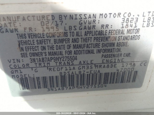 Nissan SENTRA S 2017 3N1AB7AP9HY275504 Image 9