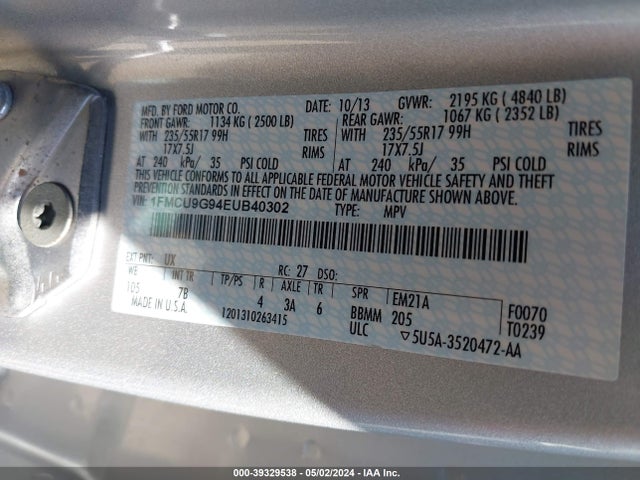 Ford ESCAPE SE 2014 1FMCU9G94EUB40302 Image 9
